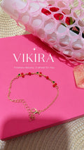 Cherry Blossom Charm Bracelet – Gold Beaded Adjustable Bracelet