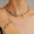 Luxury Rainbow Crystal Bracelet & Anklet Set for Women – Silver Rhinestone Floral Chain Jewelry