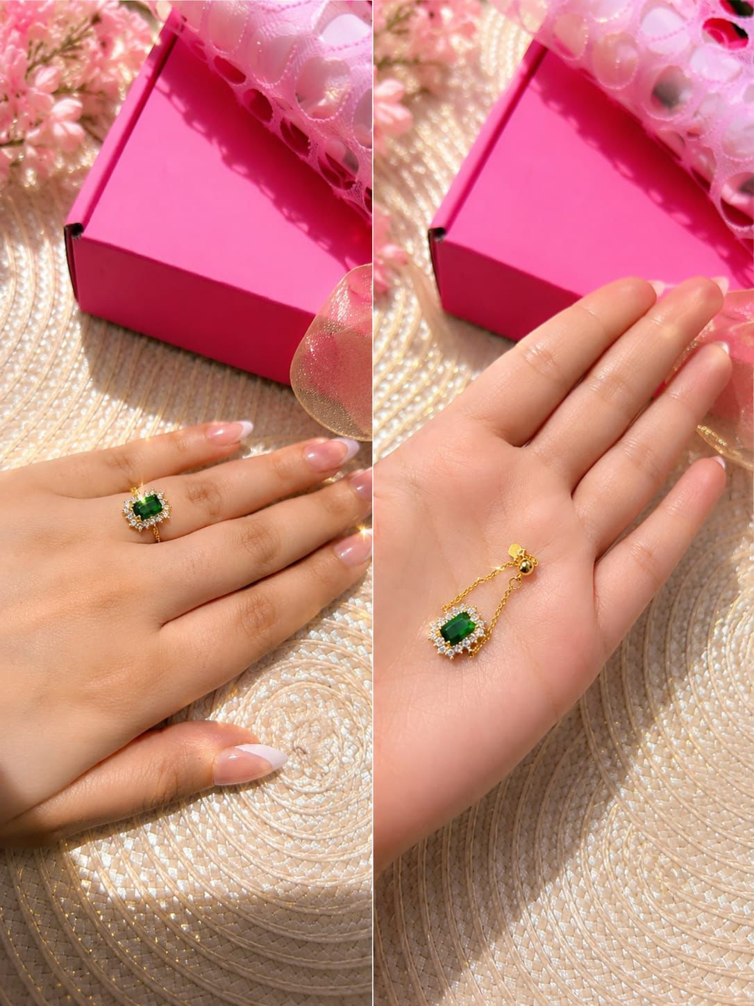 Emerald Princess Adjustable Ring – Luxury Crystal Gold-Plated Ring